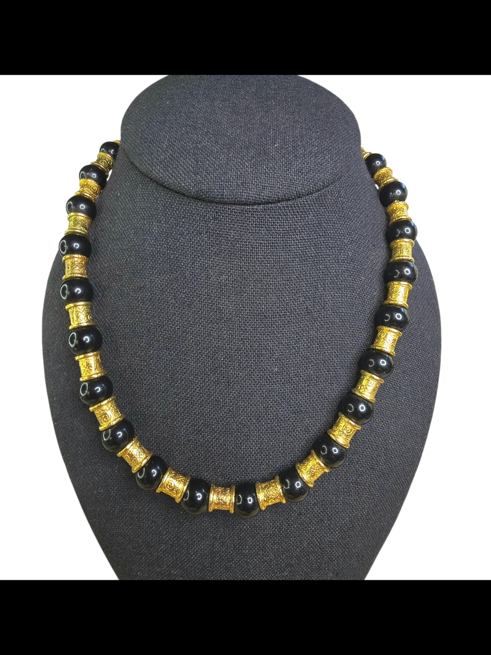 Vintage Liz Claiborne Black and Gold Beaded Necklace - Women's Jewelry